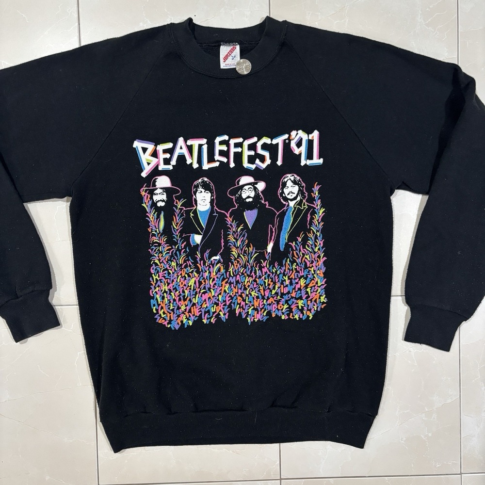Vintage 90s Beatlefest Sweatshirt The Beatles Band Men's L 90s Black Sweater
